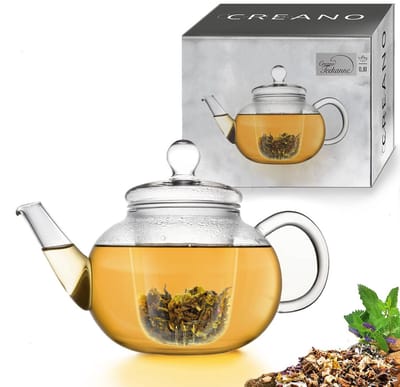 Creano glazen theepot 0,8l - Glazen theepot mit glazen zeef en deksel - Ideaal voor het bereiden van losse thee - druppelvrij