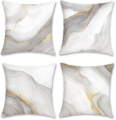 Namajunas - Kussenhoes 45x45 cm - Kussenhoesje - Sierkussen - Marble Kussensloop - 100% polyester - WitGoud - Met rits - Zonder binnenkussen - Set van 4
