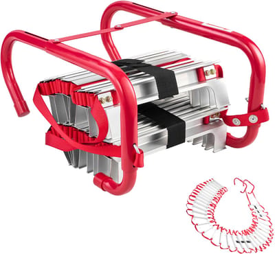 Brandladder 15 m, Uitschuifbare Reddingsladder, Draagvermogen tot 453,6 kg, Lichtgewicht Aluminiumlegering met Sterke Polyesterband, Antislip Sporten en Brede Treden, Geschikt voor 5-6 Verdiepingen