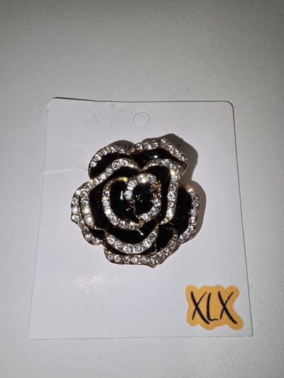 Broche Bloem met strass, Zwarte bloem broche, Broches, Bloem broche, Glitter broche, Broche sieraad, XLX®