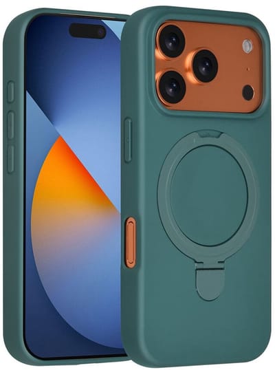 TUNIQ Backcover iPhone 17 Pro - DonkerGroen - MagSafe met Ring Stand - Verhoogde Camerabescherming