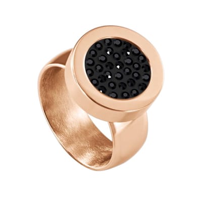 Quiges RVS Schroefsysteem Ring Rosékleurig Glans 16mm met Verwisselbare Zirkonia Zwart 12mm Mini Munt