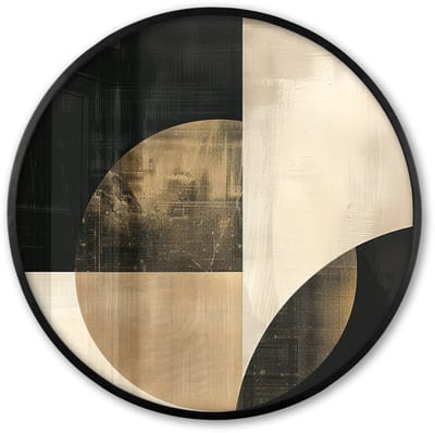 Poster in lijst Rond - Fotolijst 60x60 cm - Posters - Abstract - Geometrische vormen - Zwart - Goud - Ronde posterlijst zwart - Decoratie - Wanddecoratie woonkamer - Muurdecoratie slaapkamer
