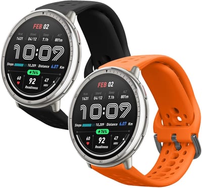 kwmobile 2x horlogebandjes geschikt voor 20mm Amazfit Active 2 / 2 Square / Active Edge / Bip 3 / GTS 3 4 bandje - Smartwatch bandjes van TPU - Activity tracker horloge band in zwart / oranje