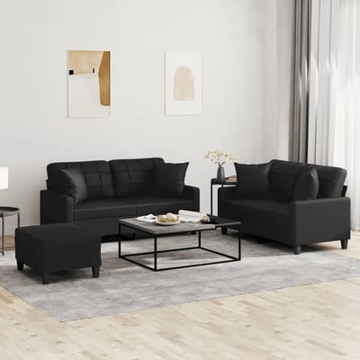 vidaXL - 3-delige - Loungeset - met - kussens - kunstleer - zwart