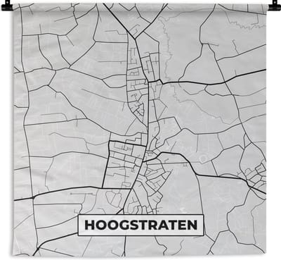 Wandkleed - Wanddoek - Plattegrond – Hoogstraten – Zwart Wit – Stadskaart - Kaart - 180x180 cm - Wandtapijt