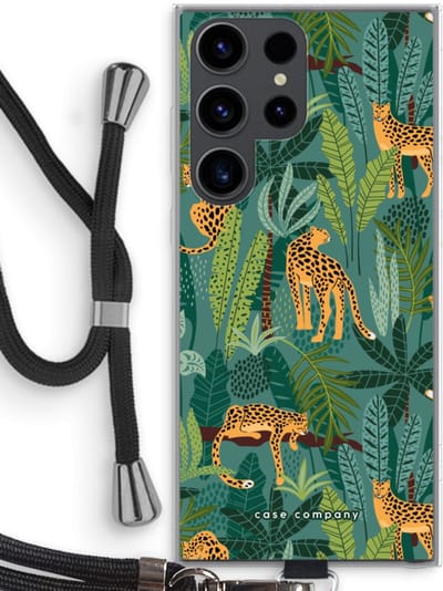 Case Company® - Hoesje met koord geschikt voor Samsung Galaxy S23 Ultra hoesje met Koord - Luipaard 2 - Telefoonhoesje met Zwart Koord - Bescherming aan alle Kanten en Over de Schermrand