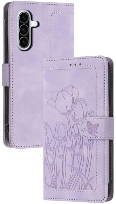 Hoesje Geschikt voor Samsung Galaxy A57 | Portemonnee Tulpen Book Case | Beschermhoes | Magneet Sluiting | Paars
