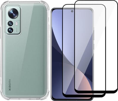 Hoesje geschikt voor Xiaomi 12 - Anti Shock Proof Siliconen Back Cover Case Hoes Transparant - 2x Full Tempered Glass Screenprotector