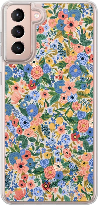 Casimoda® hoesje - Geschikt voor Samsung Galaxy S21 Plus - Blue Gardens - 2-in-1 case - Schokbestendig - Bloemen - Verhoogde randen - Blauw, Transparant
