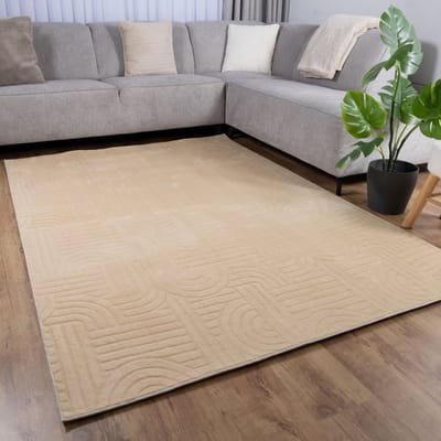 Beige Tapijt Wasbaar Laagpolig Vloerkleed met Anti Slip Koho Japandi Stijl Wasbaar op 30° - 70x150cm- Modern - Woonkamer - Salon - Slaapkamer - Eetkamer
