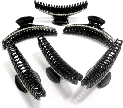 6 haarklemmen 10 cm zwart met strass