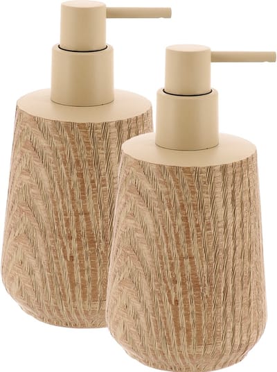 Tendance Zeeppompje/zeepdispenser - 2x - bruin - hout look - kunststof - 350 ml