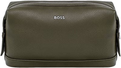 HUGO BOSS toilettas Classic Grained Washbag Khaki groengrijs