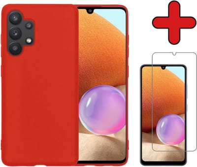 Hoesje - Met Screenprotector - Geschikt voor Samsung Galaxy A32 4G - Sterk & Shockproof - Telefoon Hoes - Back Cover - Siliconen Case - Telefoonhoes - Rood