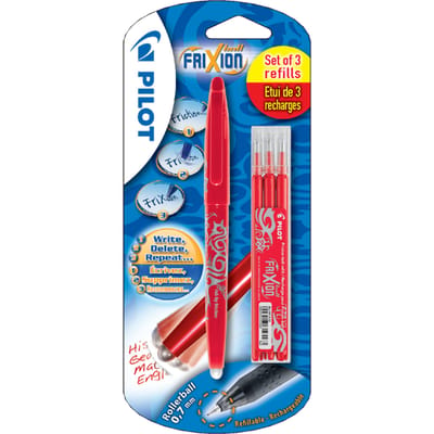 Rollerpen PILOT friXion medium rood blister à 1 stuk + 3 vullingen