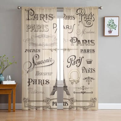 Parijs Seine Vrouw Eiffeltoren Rode Lippen Parijs Pure Gordijnen voor Woonkamer Slaapkamer Raambehandeling Keuken Chiffon Gordijn 135W x 114H(cm)x2
