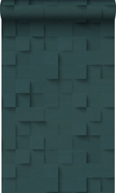 Origin Wallcoverings behang 3D kubussen petrolblauw - 50 x 900 cm - 347901
