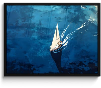 Poster in lijst - Fotolijst 70x50 cm - Posters - Zeilboot - Water - Abstract - Schaduw - Posterlijst zwart - Decoratie - Wanddecoratie woonkamer - Muurdecoratie slaapkamer