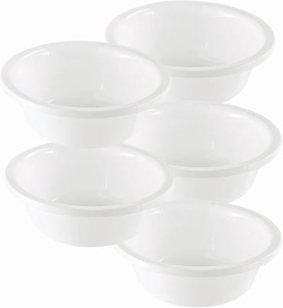 Novaliv 5x Afwaskommen Rond 2L, D24 cm, Wit, BPA-vrij, Vaatwasserbestendig, Ideaal voor Keuken en Camping, Kleine Ronde Kom, Kleine Plastic Kom, Kleine Afwaskom, Plastic Kom