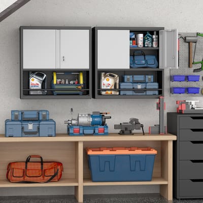 Wishdor Wandkast Voor Opbergen - Verstelbare Planken En Afsluitbaar - Industrieel Ontwerp - Voor Garage Of Woonkamer - Staal - Zwart/Wit