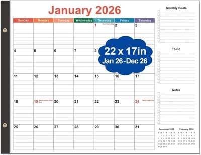 Grote Bureaukalender 2025-2026 - Jaarkalender 22x17 Inch voor Planning en Organisatie