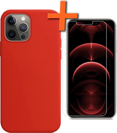 Hoes - Met Screenprotector - Geschikt voor Apple iPhone 13 Pro - Sterk & Shockproof - Back Cover - Siliconen Case - Telefoon Hoes - Rood