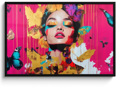 Poster in lijst - Fotolijst 120x80 cm - Posters - Vrouw - Abstract - Kleurrijk - Posterlijst zwart - Decoratie - Wanddecoratie woonkamer - Muurdecoratie slaapkamer
