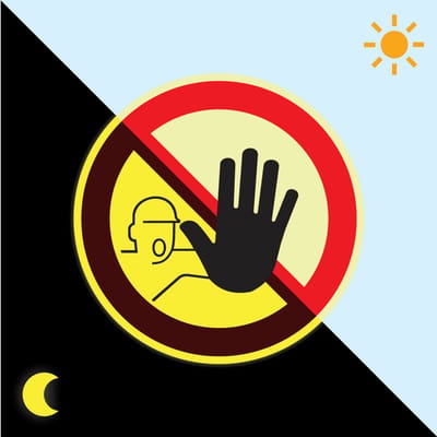Extra lichtgevende verboden toegang voor onbevoegden sticker, 200 mm