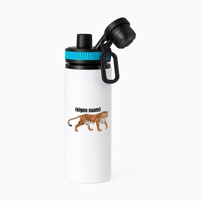 Hacebo® - tijger met eigen naam waterfles met draaidop blauw - Tijger - dieren liefhebber - iemand die houdt van tijgers - verjaardag - cadeau - kado - geschenk - water fles - 850ML