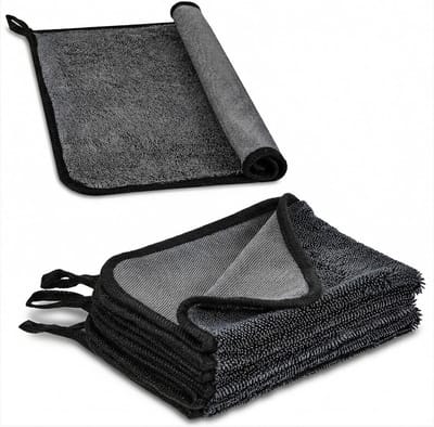 Droogdoeken set van 3, 600 g/m², Fast Dry microvezeldoeken met haken, ideaal voor badkamer, keuken en auto, 30 x 40 cm, zwart, multifunctionele microvezel poetsdoeken
