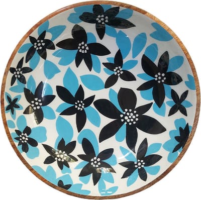 Floz Design houten schaal - handgeschilderd - hout en keramiek - schaal bladerlook - 30 cm