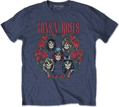Guns N' Roses - Skulls Wreath Heren T-shirt - S - Blauw