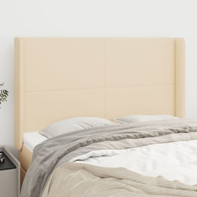 vidaXL - Hoofdbord - met - randen - 147x16x118/128 - cm - stof - crèmekleurig