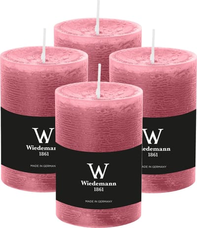 Wiedemann Cilinderkaars/stompkaars - 4x - rustieke kaars - oudroze - 7 x 10 cm - 43 branduren