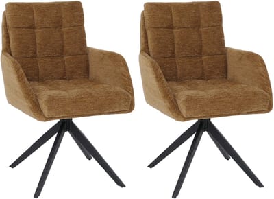 Set van 2 eetkamerstoelen MCW-Q36, draaibare keukenstoel met automatische terugkeerfunctie, chenille (680 g/m²) Oeko-Tex-gecertificeerd metaal MVG ~ mosterdgeel