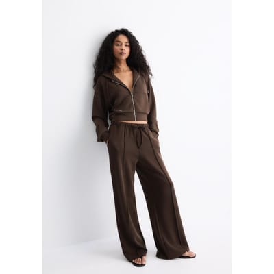 Stradivarius Zachte wide-leg broek met naad  Bruin XS