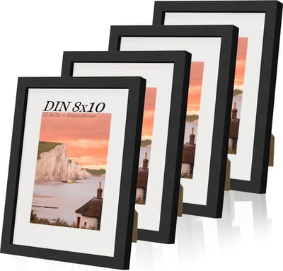 Fotolijsten Zwart Set van 4 - 5 x 7 cm en 8 x 10 cm - Houten Decoratie voor Tafel en Muur - Perfect voor Huis en Kantoor