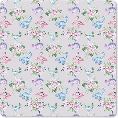 Muismat 20x20 cm - Mousepad Kinderkamer - Dinosaurus - Bloemstukken - Meisjes - Kinderen - Roze - Kids - Muismatten