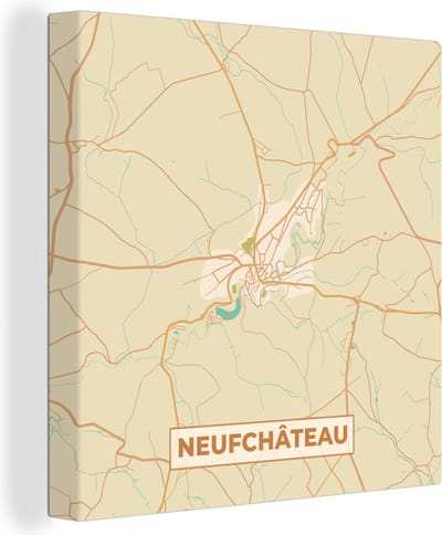 Canvas Schilderij Neufchâteau - Vintage - Plattegrond - Stadskaart - Kaart - 20x20 cm - Wanddecoratie