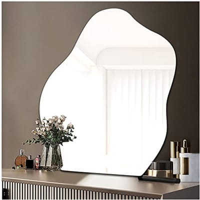 Zelfklevende asymmetrische spiegel zonder lijst - Decoratieve wandspiegel voor badkamer, slaapkamer en kaptafel - 38 x 47.8 cm
