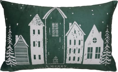 Urbane Hide | Kerst Kussenhoes | Kussenhoezen | Kussenhoesjes | Christmas | Bedrukt | Winterhuisjes met sneeuw | 30x50 CM | Polyester | Groen/Wit | Zonder binnenkussen