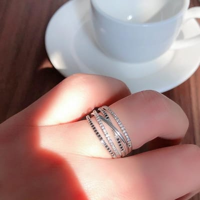 Bague Jonc Simple en Argent Sterling 925 Mode Nouvelle Zircon Scintillant Bijou Fin Accessoire de Fête de Mariage Élégant Pour Femme perak gray