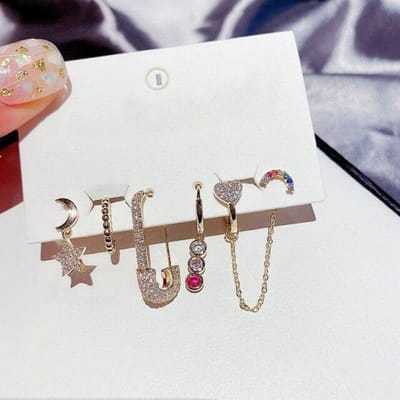 925 Sterling Zilveren Hoepel Oorbellen Set voor Dames Luxe 6-delige Ster Hart Oorbellen Set Zomer Sieraden Nieuw