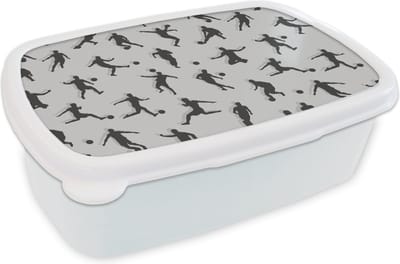 Broodtrommel Wit - Lunchbox - Brooddoos - Voetbal - Sport - Patronen - 18x12x6 cm - Volwassenen
