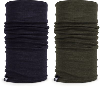 MowMow 2-pack Merino Nekwarmer - Sjaal - Multifunctionele hoofdbescherming - Sport - Wintersport - Zwart + Groen