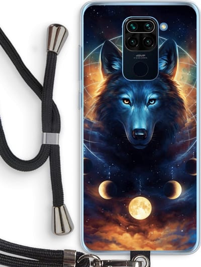 Case Company® - Hoesje met koord geschikt voor Xiaomi Redmi Note 9 hoesje met Koord - Wolf Dreamcatcher - Telefoonhoesje met Zwart Koord - Bescherming aan alle Kanten en Over de Schermrand
