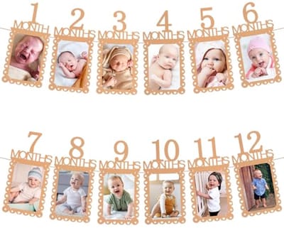 Gelukkige Verjaardag Fotogirlande Decoratie voor 1e Verjaardag Jongens en Meisjes, Hangende Wanddecoratie voor 1-12 Maanden met Kraftpapier Stijl B