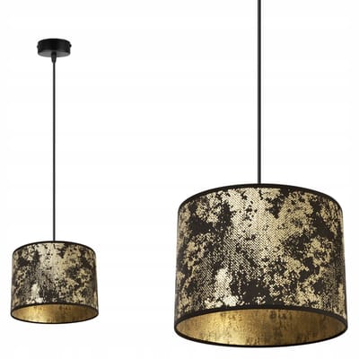 Gouden Glamour Hanglamp met Zwarte Stoffen Kap - Verstelbaar