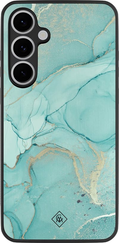 Casimoda® hoesje - Geschikt voor Samsung Galaxy S24 FE - Marmer mint groen - Zwart TPU Backcover - Marmer - Mint